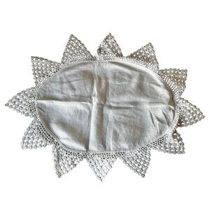 Handcrafted Linen & Crochet Doily Cream Centerpiece 26x20 Wedding Country Core